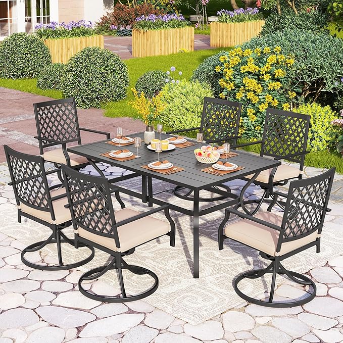 PHI VIALLA Patio Outdoor Swivel Dining Chairs Outdoor Furniture Chairs Set of 6 with Cushion Suports 300lbs for Lawn Garden Backyard Weather Resistant-Black Frame