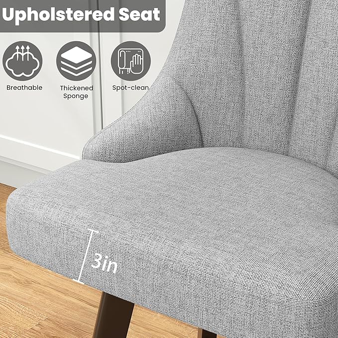 Swivel Bar Stools with Backs, 24" Counter Height Bar Stools, Fabric Upholstered Counter Barstools with Solid Wood Legs for Kitchen Island, Home Bar, Light Gray