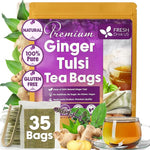 Load image into Gallery viewer, FreshDrinkUS, Premium 35 Ginger Tulsi Tea Bags, 100% Natural, Hand-made Blend of Ginger and Tulsi Holy Basil Leaves, Eco-conscious Tea Bags. Herbal Tea. No Sugar, No Caffeine, Vegan.