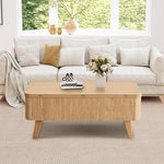 Load image into Gallery viewer, 3 in 1 Lift Top Coffee Table, Fluted Convertible Coffee Tables Converts to Dining Tables, Modern Oval Wooden Center Table with Storage for Living Room Office Small Space, Partial Assembly (Natural)