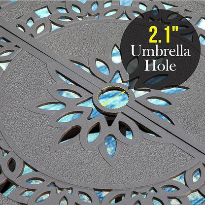 PHI VILLA Round Patio Dining Tables for 6 Person, Outdoor Aluminum Table 54" Dia with 2.1" Umbrella Hole, Lawn Garden Tables for All Weather