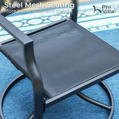 PHI VILLA Swivel Patio Chairs Set of 2 Outdoor Dining Rocker Chair Support 300 lbs for Garden Backyard Bistro Furniture Set with Cushion, Black