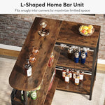 Load image into Gallery viewer, Tribesigns L-Shaped Home Bar Unit, 3 Tier Liquor Table With Storage Shelves and Wine Glasses Holder, Industrial Corner Wine Cabinet Mini Bar for Home Kitchen Pub, Rustic Brown