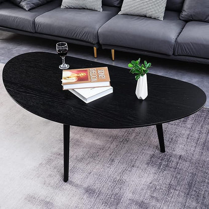 FIRMINANA Mid Century Modern Coffee Table, Oval Black Coffee Table for Living Room & Small Spaces, 47.3" W x 23.63" D x 17.72" H