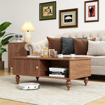 Load image into Gallery viewer, Mid-Century Modern Wooden Coffee Table with Storage, Slatted Door, Solid Wood Legs, Retro Coffee Table with Open Shelf for Home &amp; Office &amp; Lounge, Walnut