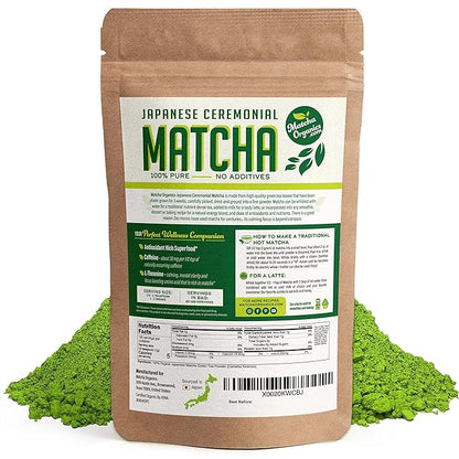 Premium Japanese Ceremonial Matcha Green Tea Powder - 1st Harvest HIGHEST Grade - USDA & JAS Organic - From Japan - Perfect for Starbucks Latte, Shake, Smoothies & Baking (3.53oz / 100g)