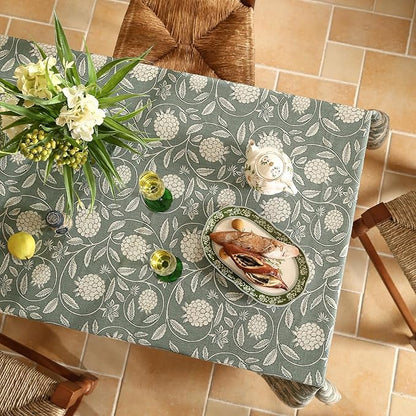Designer Grayish Green Linen Square Tablecloth,Floral Elegant Stain Resistant Table Cloth,Fall Vintage Decor Tablecloths for Dining Thanksgiving Kitchen Tea Party,67"*67"-Andrew A