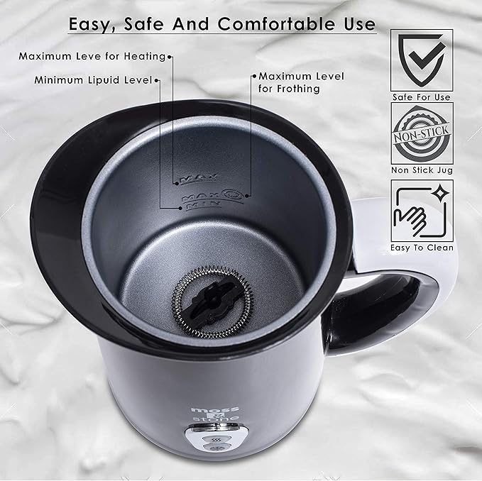Moss & Stone Electric Milk Frother For Making Latte, Cappuccino, Hot Chocolate, Automatic Cold Hot Milk Frother & Warmer, Foam Maker, Auto Shut-Off, Detachable Base & Non-Stick Interior.