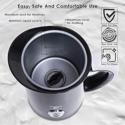 Moss & Stone Electric Milk Frother For Making Latte, Cappuccino, Hot Chocolate, Automatic Cold Hot Milk Frother & Warmer, Foam Maker, Auto Shut-Off, Detachable Base & Non-Stick Interior.