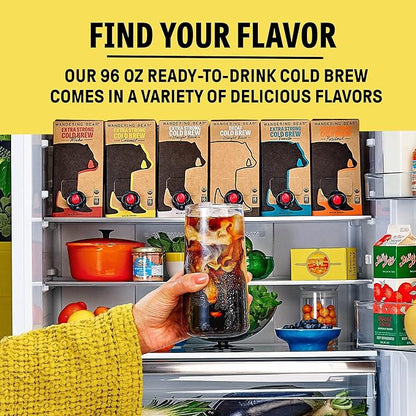 Wandering Bear Organic Caramel Cold Brew Coffee On Tap, 96 fl oz - Extra Strong, Bold, Smooth, Unsweetened, Shelf-Stable, Ready to Drink, Gluten Free, & Vegan, Iced Cold Brewed Coffee Drinks