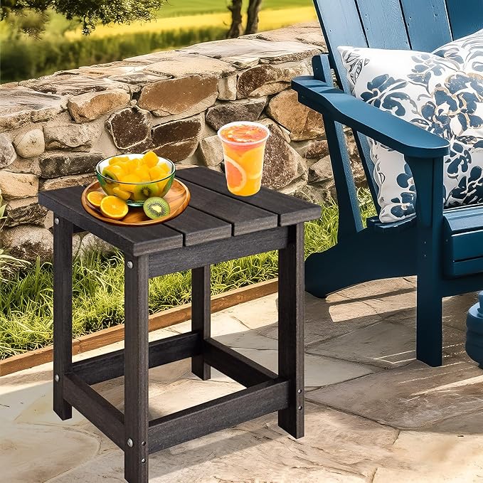 LZRS Adirondack Square Outdoor Side Table for Patio, Pool Composite Patio Table,HDPE End Tables for Backyard,Pool, Indoor Companion, Easy Maintenance & Weather Resistant(Brown Mixture)
