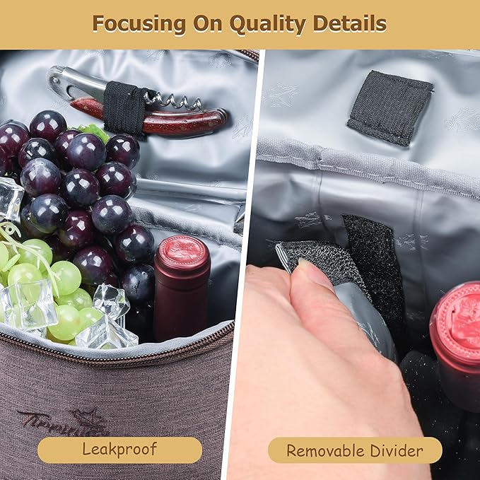 Tirrinia 2 Bottle Wine Gift Tote Carrier - Leakproof & Insulated with Large Pockets Wine Cooler Bag for Travel, Tasting, Party, Dinner, Valentine's Day Gift