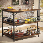 Load image into Gallery viewer, Tribesigns L-Shaped Home Bar Unit, 3 Tier Liquor Table With Storage Shelves and Wine Glasses Holder, Industrial Corner Wine Cabinet Mini Bar for Home Kitchen Pub, Rustic Brown