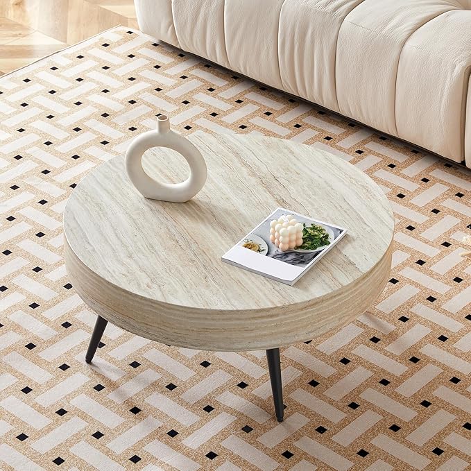 31.5" Modern Round Coffee Table,Small Coffee Tables Center Table with Metal Legs Wood Mars Marble-Patterned Tabletop for Living Room Office Apartment,Easy to Assemble, Wood Mars Marble