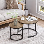 Load image into Gallery viewer, Smuxee Nesting Coffee Table Set of 2, 23.6" Round Coffee Table Wood Grain Top with Adjustable Non-Slip Feet, Industrial End Table Side Tables for Living Room Bedroom Balcony Yard