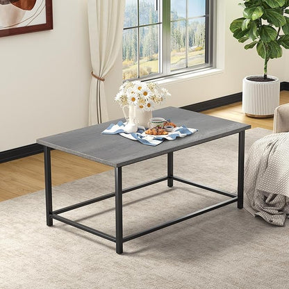 SENIG Small Coffee Table, Modern Industrial Style Rectangular Table, Grey Wood and Sturdy Metal Side End Table, Rustic Accent Functional Coffee Table for Living Room,31.5 x 20 x 16