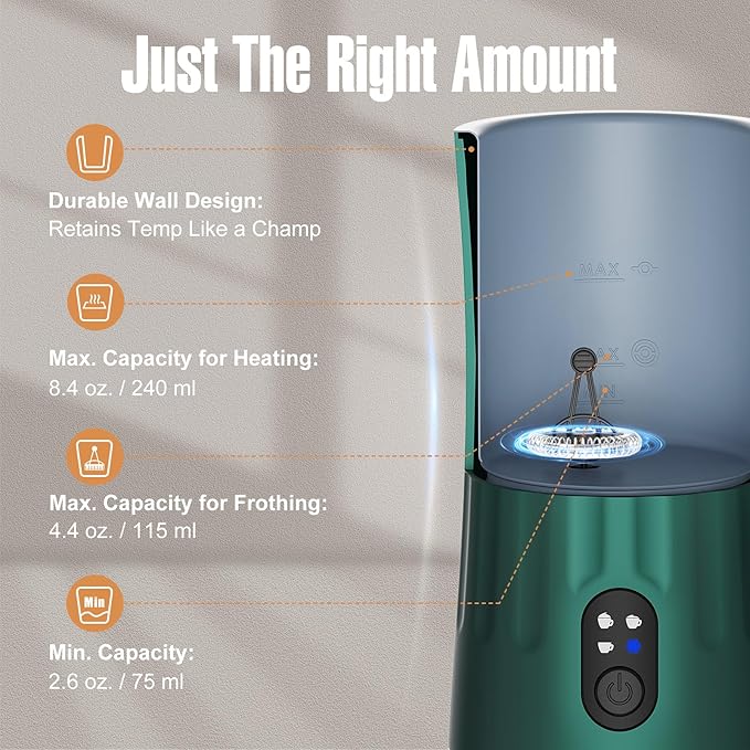 Milk Frother, 4-in-1 Electric Milk Frother and Steamer, Automatic Hot and Cold Foam Maker and Milk Warmer for Coffee, Latte, Cappuccino, Macchiato, Hot Chocolate(Dark Green)