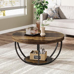 Load image into Gallery viewer, Tribesigns Round Coffee Table, 31.7" Wooden 2-Tier Circle Coffee Table with Storage Shelves, Modern Accent Cocktail Table Center Table for Living Room, Rustic Brown