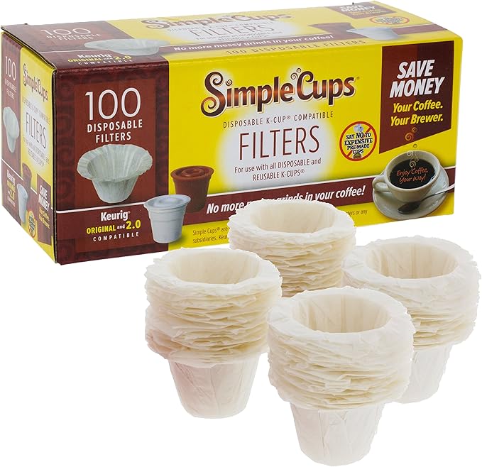 Disposable Paper Coffee Filters 100 count - Compatible with Keurig, K-Cup machines & other Single Serve Coffee Brewer Reusable K Cups - Use Your Own Coffee & Make Your Own Pods - Works with All Brands