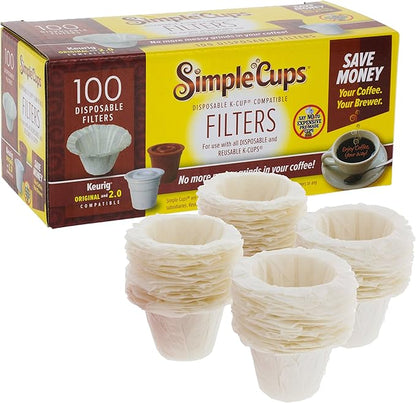 Disposable Paper Coffee Filters 100 count - Compatible with Keurig, K-Cup machines & other Single Serve Coffee Brewer Reusable K Cups - Use Your Own Coffee & Make Your Own Pods - Works with All Brands