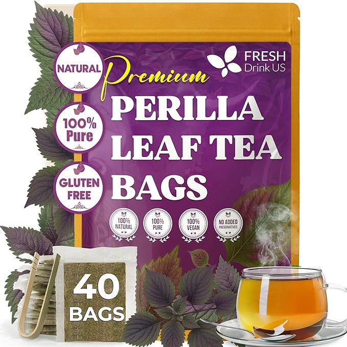 FreshDrinkUS, Premium Perilla Leaf Tea – 40 Tea Bags | 100% Pure Perilla Leaves | Caffeine-Free, Non-GMO, Natural Packaging | Herbal Tea Bags for Daily Enjoyment. Gluten-Free. Sugar-Free. Vegan