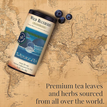 The Republic of Tea - Wild Blueberry Tea, 2.8 oz Tin | 50 Tea Bags, Gourmet Black Tea | Caffeinated