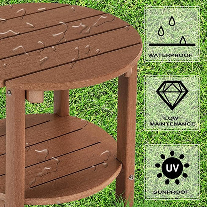 LZRS Round Adirondack Side Table Double End Table, Outdoor Side Tables for Patio, Backyard,Pool, Indoor Companion, Easy Maintenance & Weather Resistant(Brown)