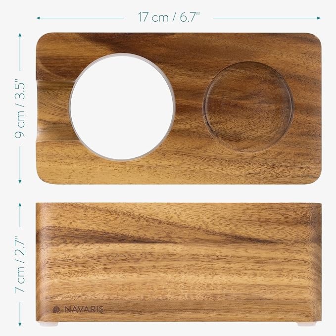 Navaris Wood Coffee Tamper Station - 51mm Tamper Holder for Espresso Machine Accessories - Wooden Portafilter Stand for Kitchen, Bar, Restaurant, Cafe