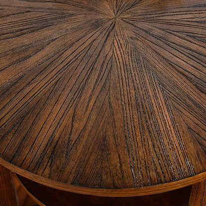 PADMA HOUSE 19.3" Round Wood End Table, 2-Tier Solid Wood Rounded Accent Side Table Circle Nightstand Table with Storage Shelf Vintage Furniture for Home Living Room Bedroom,Rustic Brown 3338NC