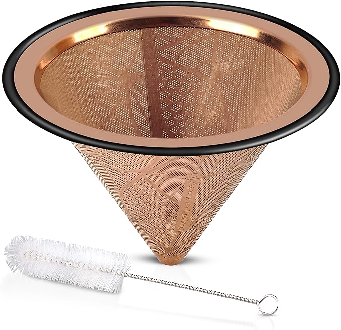 Compatible with Chemex, Hario V60 Pour Over Coffee Filter - Wide Metal Base Reusable Stainless Steel Coffee Dripper - Paperless Coffee Filter for Sustainable Brewing