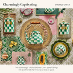 Load image into Gallery viewer, MACKENZIE-CHILDS Enamel Tea Kettle, Stylish Tea Kettle for Stovetop, Green-and-White Emerald Check, 2 Quarts