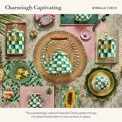 MACKENZIE-CHILDS Enamel Tea Kettle, Stylish Tea Kettle for Stovetop, Green-and-White Emerald Check, 2 Quarts