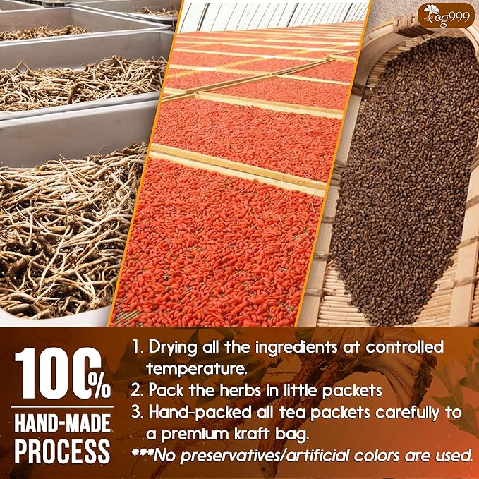 TOG999, Organic Dandelion Wolfberry Tea, 9 Herbal Ingredients, Traditional Recipe Tea for Kidney & Liver, Natural Dandelion, Wolfberry, Gardenia, Cassia Seed, Chrysanthemum, Licorice, Orange Peel