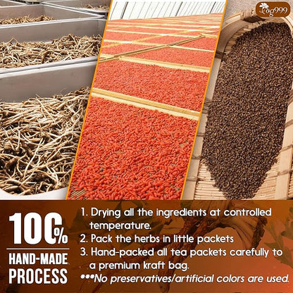 TOG999, Organic Dandelion Wolfberry Tea, 9 Herbal Ingredients, Traditional Recipe Tea for Kidney & Liver, Natural Dandelion, Wolfberry, Gardenia, Cassia Seed, Chrysanthemum, Licorice, Orange Peel