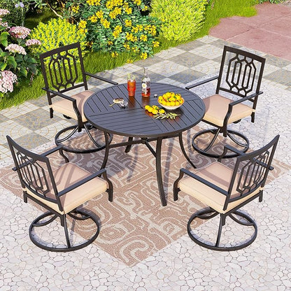 PHI VILLA Outdoor Metal Swivel Chairs Set of 4 Patio Dining Rocker Chair with Cushion Furniture Set for Garden Backyard Bistro, Black