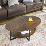 Load image into Gallery viewer, Solid Wood Oval Coffee Table with Cross Metal Legs, 43.3in Modern Industrail Center Table with Open Shelf Cocktail Tea Table for Living Room Bedroom, Rustic Brown 1811NC