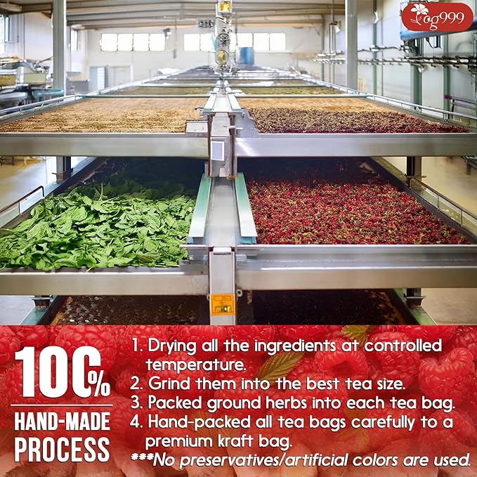 TOG999 Red Raspberry Leaves Tea Bags with Spearmint Flavor for Hormone Balance Natural Menstrual Cycle Support, 40 Count, Natural Material Tea Bags, No Sugar, No Caffeine, Vegan