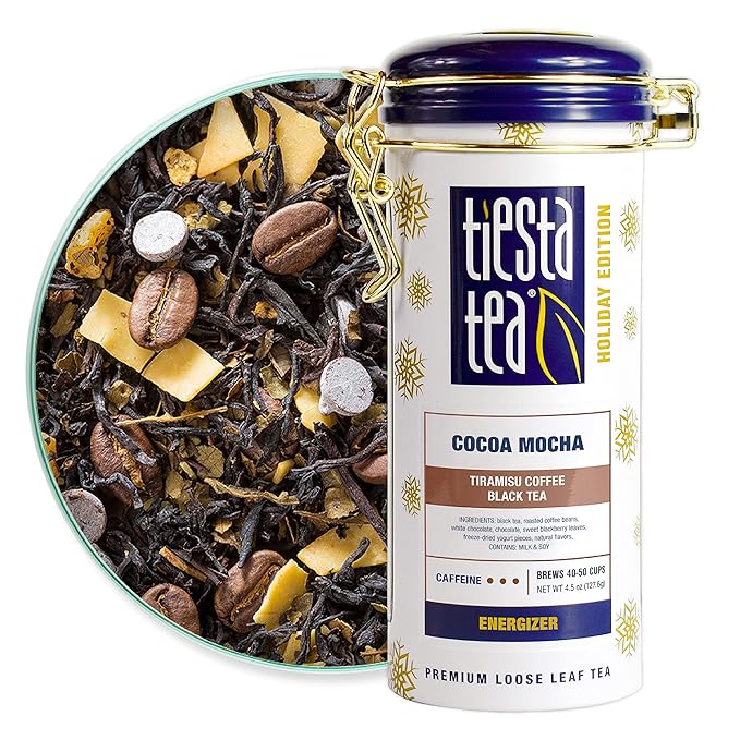 Tiesta Tea - Cocoa Mocha, Loose Leaf, Tiramisu Coffee Black Tea, Premium Blend, High Caffeinated Holiday, Make Hot or Iced, Brews Up to 50 Cups, 4.5 Ounce Refillable Tin