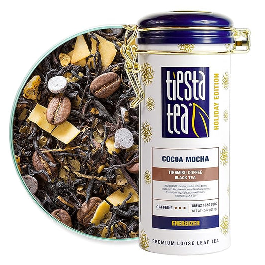 Tiesta Tea - Cocoa Mocha, Loose Leaf, Tiramisu Coffee Black Tea, Premium Blend, High Caffeinated Holiday, Make Hot or Iced, Brews Up to 50 Cups, 4.5 Ounce Refillable Tin