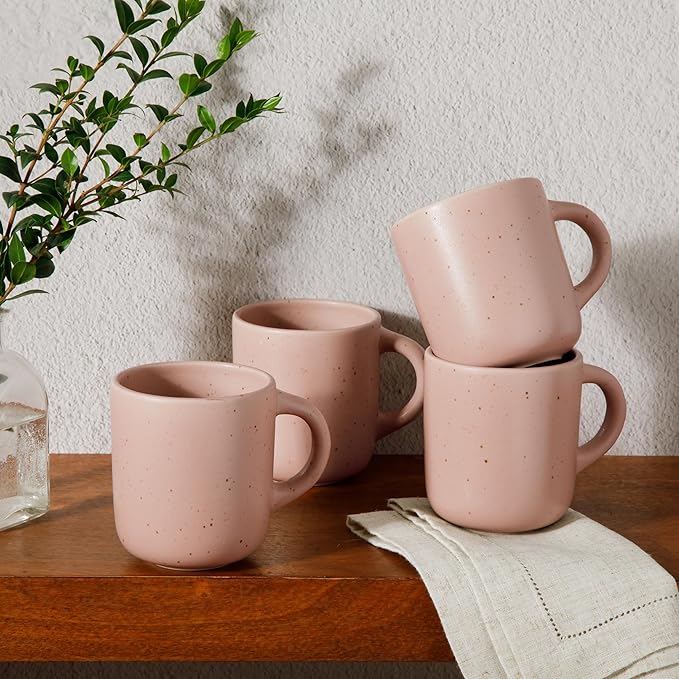 Bloomhouse - Two Time Oprah's Favorite Things Winner - Corsica Clay 4-Piece Mug Set – Prosecco Blush Pink Stoneware Coffee & Tea Cups, Durable Ceramic Drinkware