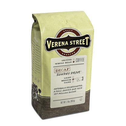 Verena Street 2 Pound Whole Bean, Swiss Water Process Decaf Beans, Sunday Drive Decaffeinated, Medium Roast Rainforest Alliance Certified Arabica Coffee