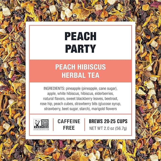 Tiesta Tea - Peach Party, Loose Leaf, Peach Hibiscus Herbal Brew, Premium Blend, Non-Caffeinated Fruit Blend, Makes Hot or Iced & Up to 25 Cups, 2oz Resealable Pouch