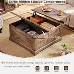 Load image into Gallery viewer, JXQTLINGMU Farmhouse Lift Top Coffee Table with Storage, 36" Wood Square Center Table with Large Hidden Compartment, Rustic Lift Tabletop Dining Table for Home Living Room, Light Brown