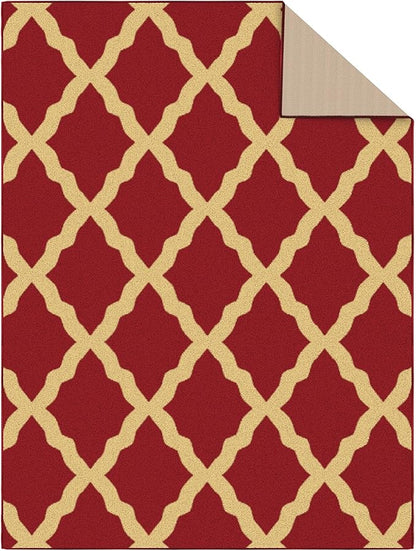Ottomanson 5' x 6'6" Rugs for Living Room Trellis Area Rug for Bedroom - Non Slip Durable Large Floor Carpet for High Traffic Areas - Indoor Rug for Dining Room Kitchen Kids Playroom, Red
