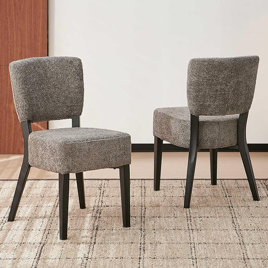 Howtek Modern Dining Chairs Set of 2 with 6.3" Thick Seat Cushions, Space-Saving Stackable Upholstered Kitchen Chairs, Ergonomic Backrest & Metal Legs, Gray