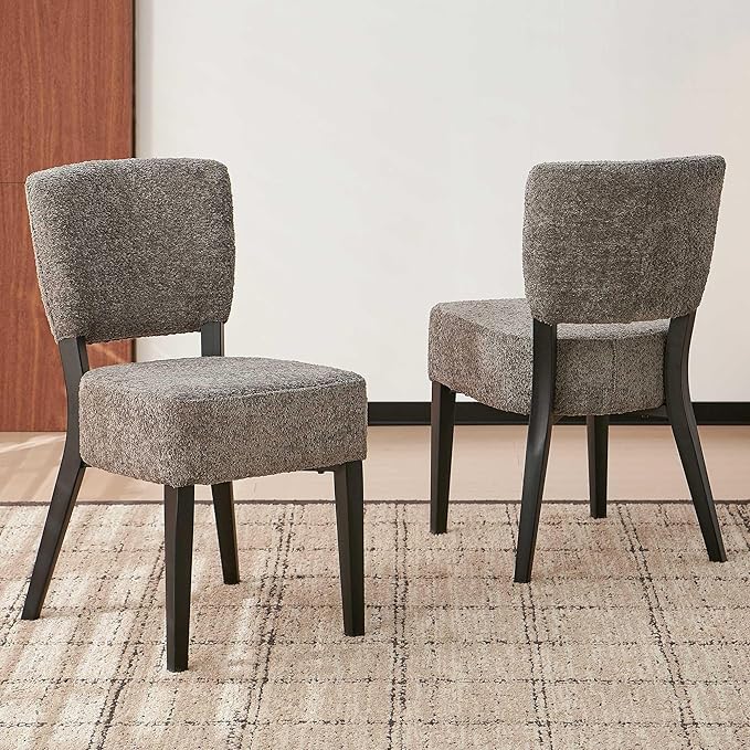 Howtek Modern Dining Chairs Set of 2 with 6.3" Thick Seat Cushions, Space-Saving Stackable Upholstered Kitchen Chairs, Ergonomic Backrest & Metal Legs, Gray