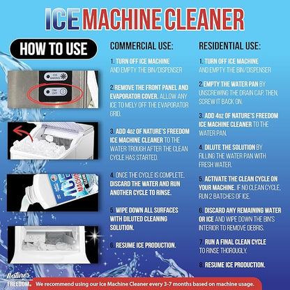 Nature's Freedom Ice Machine Cleaner - 4 Gallons (128 Uses) - Nickel-Safe Descaler, Made in USA, Universal Compatibility for Commercial/Residential Ice Makers such as Whirlpool, Scotsman and All