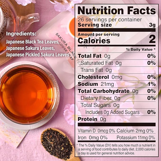 YAMASAN KYOTO UJI Sakura Black Tea Loose Leaf (80g) - Blending Benifuki and Japanese Sakura Cherry Blossom Leaves, Floral and Refreshing Wakocha (Pack of 2)