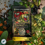 Load image into Gallery viewer, Bones Coffee Company Sumatra Single-Origin, Dark Chocolate, Smoky Earthy Notes, Whole Coffee Beans, Low Acid Darl Roast Arabica Beans Flavored Coffee, 12 oz Whole Bean