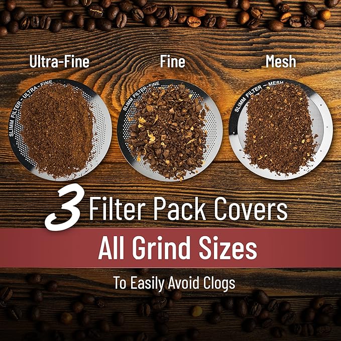 Reusable Filter Set by Slimm Filter - 3 Piece, Stainless Steel Metal - Mesh, Fine, Ultra-Fine Metal Filter For AeroPress Coffee and Espresso Maker - Brew Barista-Grade Coffee At Home